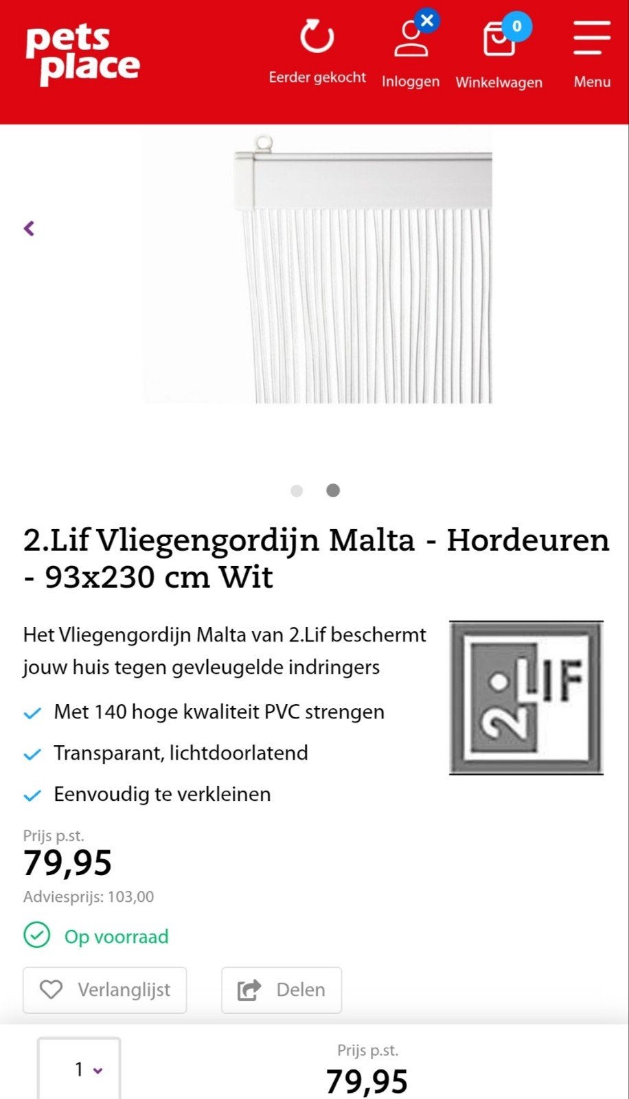 NIEUW 2.Lif Vliegengordijn Malta - Hordeuren - 93x230 cm Wit, Overige merken, Wit, In te korten, Nieuw