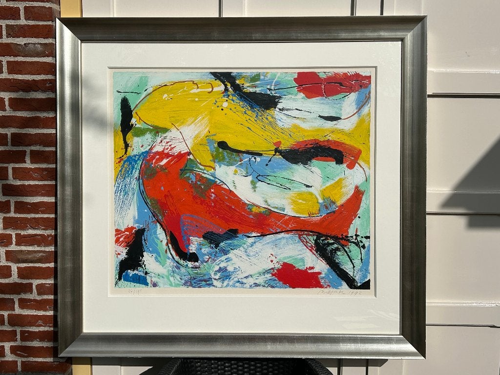 Nic Jonk kleurenlitho zeefdruk Dolphins, 122hx132b, Ophalen