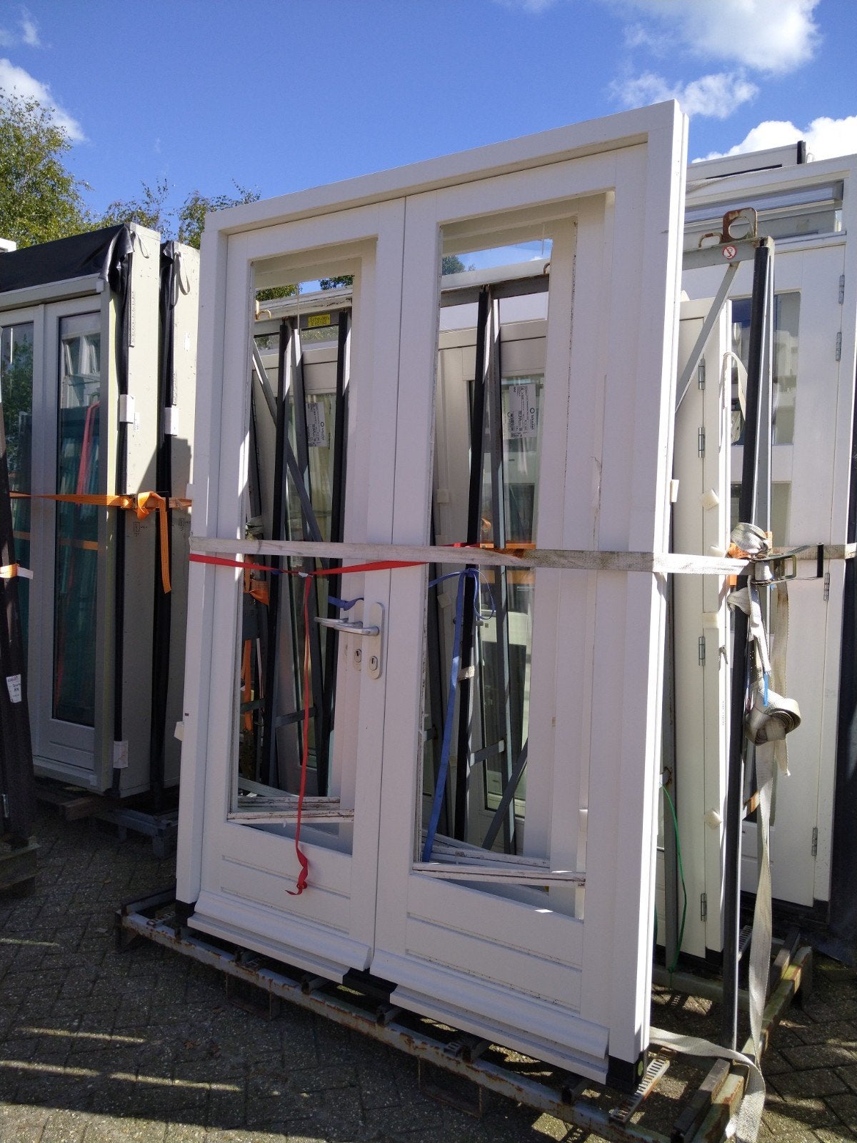3 x kozijn met dubbele tuindeuren, Ophalen of Verzenden, Hout, 120 cm of meer, 215 cm of meer