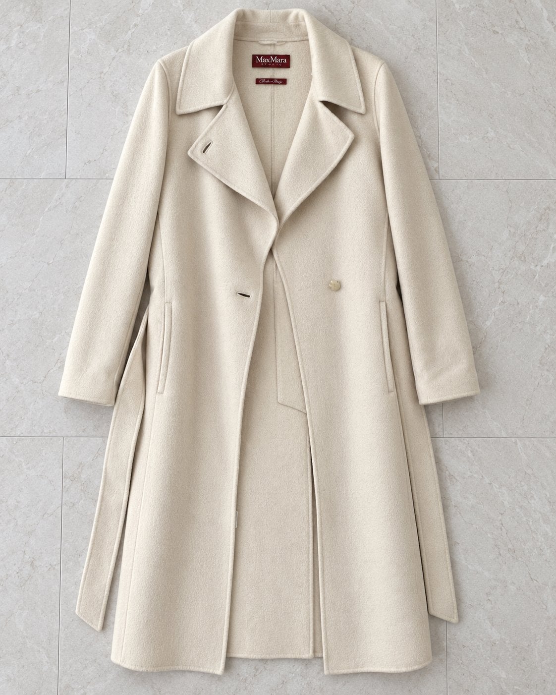 Max Mara Studio Angora Kasjmier Jas - Crème, Ophalen of Verzenden, Gedragen, Maat 42/44 (L), Beige