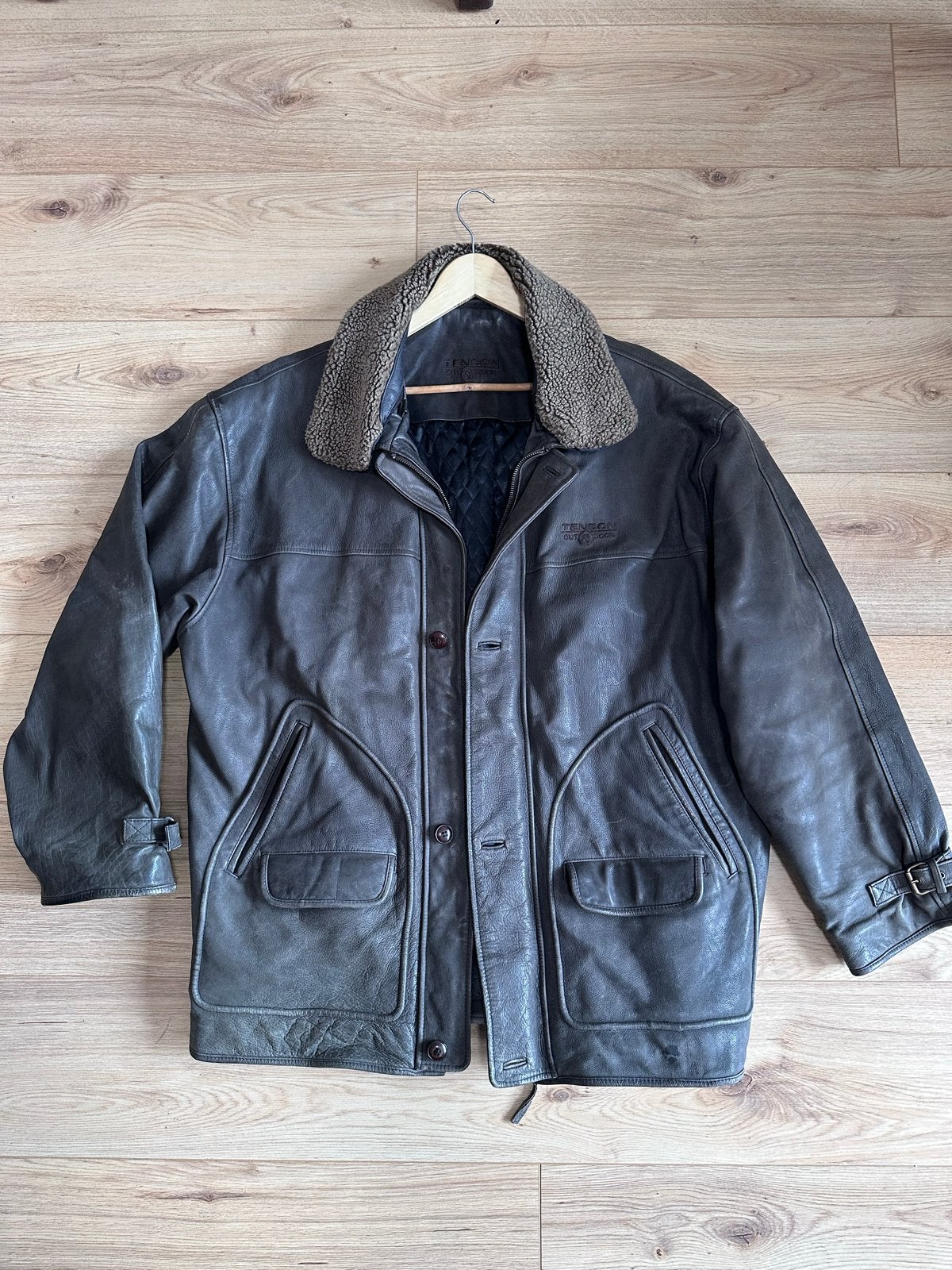 Tenson Outdoor Leren Jas met Bontkraag - Maat 56, Ophalen of Verzenden, Gedragen, Overige maten, Bruin