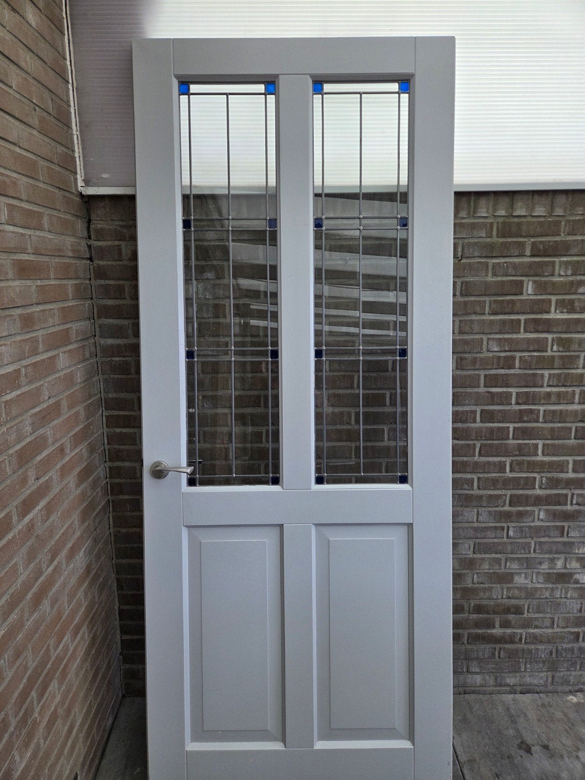 Mooie opdekdeur met glas in lood, Doe-het-zelf en Verbouw, Deuren en Horren, Ophalen, 80 tot 100 cm, 215 cm of meer, Binnendeur
