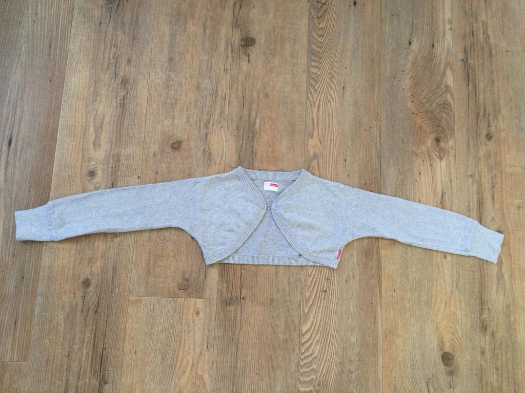 Grijze glitter bolero maat 110/116, Ophalen of Verzenden, Gebruikt, Meisje, Trui of Vest