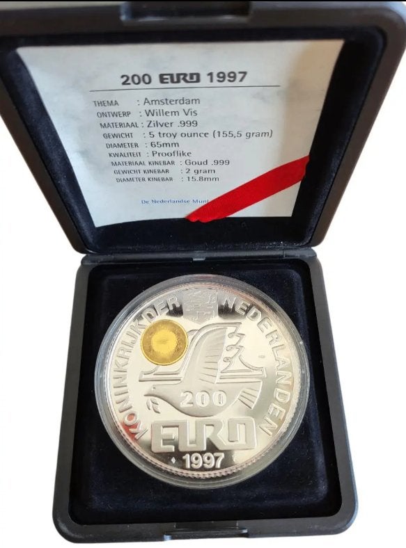 Nederland Zilveren 200 Euromunt 1997 met Gouden Kinebar
