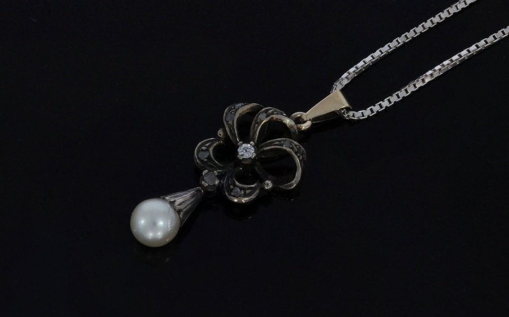 Diamanten parel antieke ketting hanger fraai zilver dames, Verzenden, Goud, Hanger, Met edelsteen