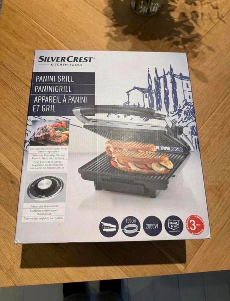 Grote SilverCrest Panini Grill / Tosti IJzer - 2000W, Ophalen of Verzenden, Zo goed als nieuw, Tafelgrill