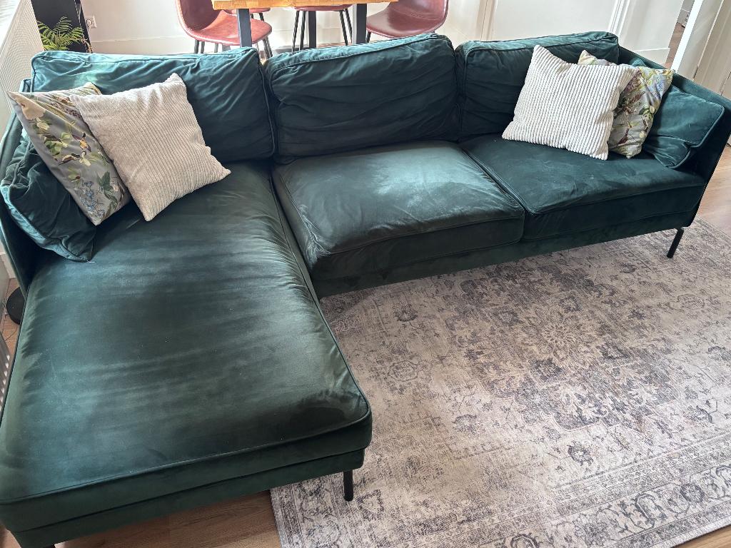 Donkergroene hoekbank - Gratis af te halen!, Ophalen, 250 tot 300 cm, Gebruikt, 125 tot 150 cm