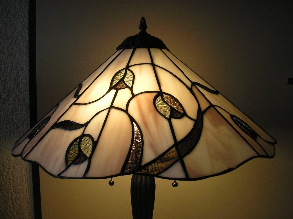 Tiffany tafellamp met tulpen, Ophalen, E27 (groot), Zo goed als nieuw, Handgemaakt