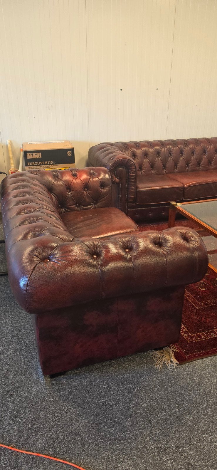 Chesterfield bankstel PU leer van Seats&Sofa, Ophalen, Gebruikt, Chesterfield, Driepersoons