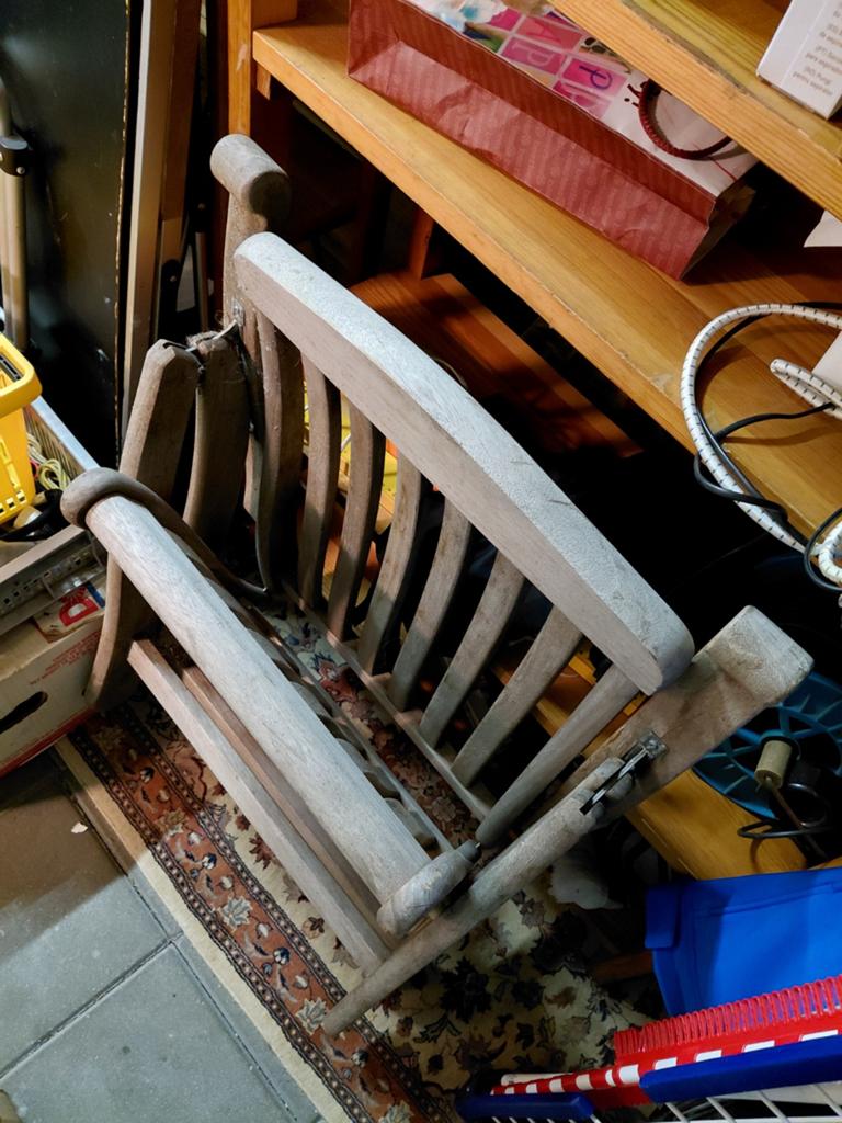 Teak houten klapstoel met voetenbank, Ophalen of Verzenden