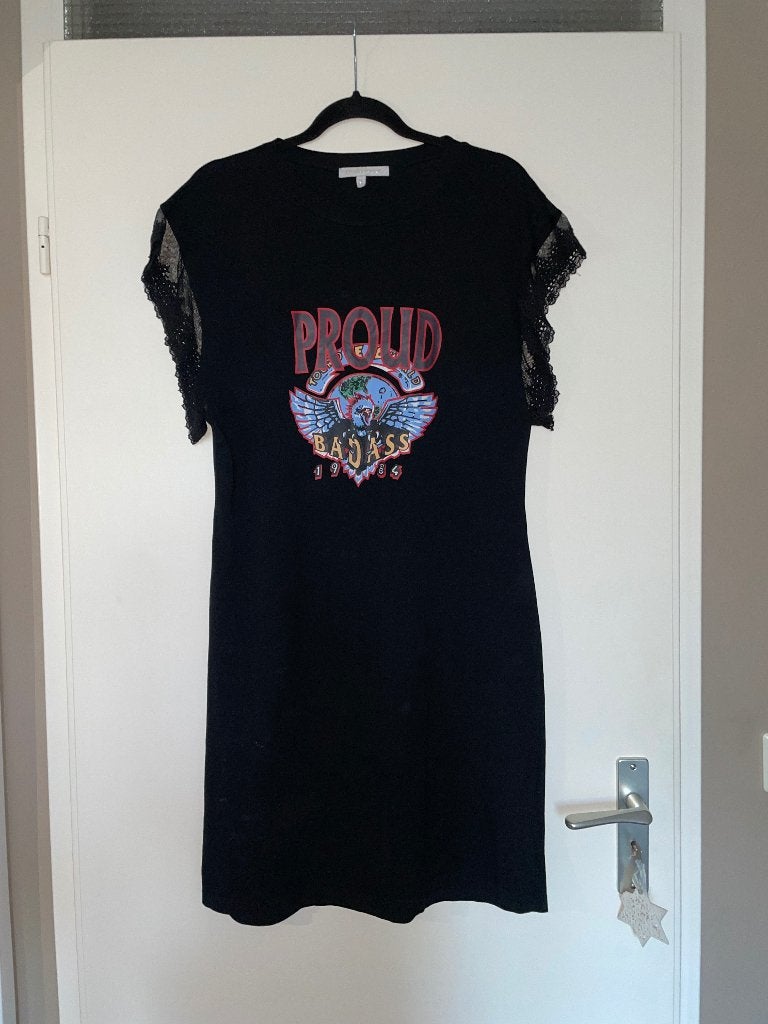 Maison runway zwarte t-shirt zomer dress kante jurk mt M, Maat 38/40 (M), Zwart, Maison runway, Ophalen of Verzenden