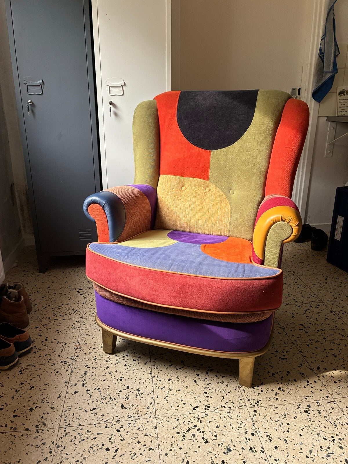 Unieke Patchwork Fauteuil - Kleurrijk en Comfortabel, Ophalen, Gebruikt, Stof, 75 tot 100 cm
