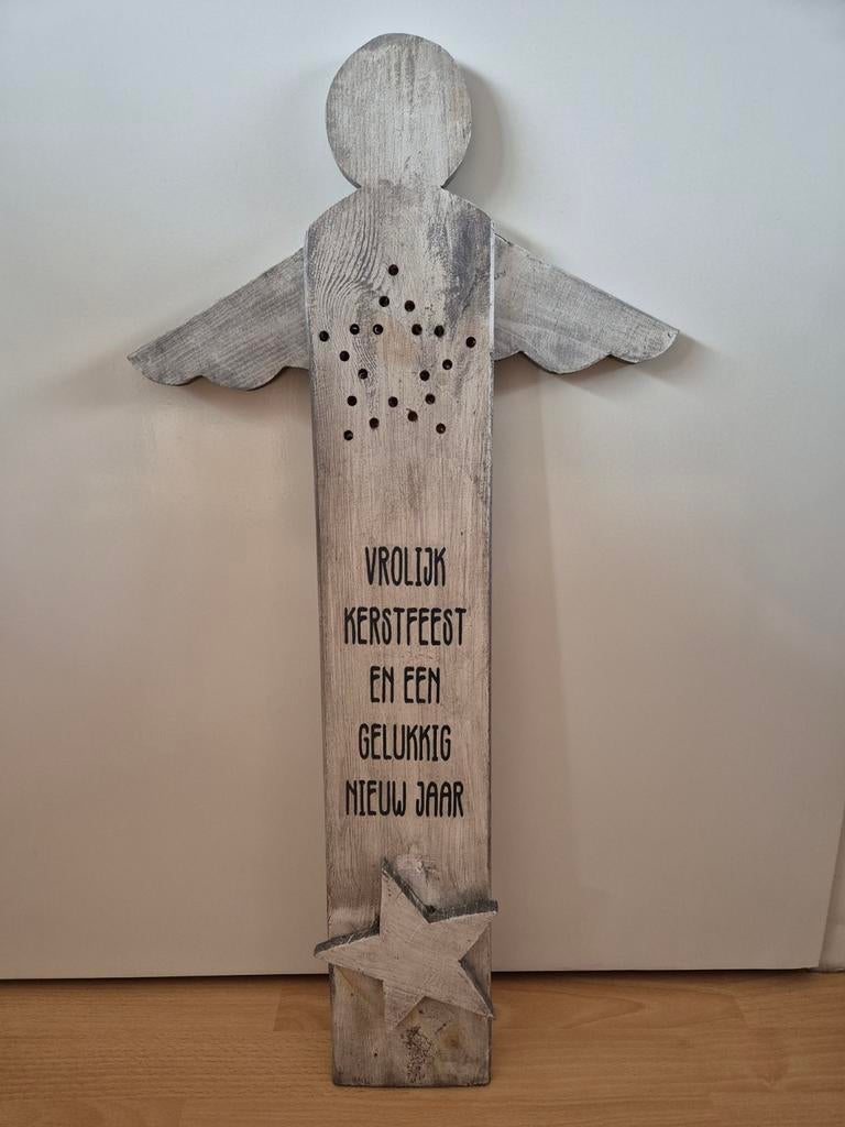 Verlichte landelijke, houten kerst engel, Ophalen of Verzenden