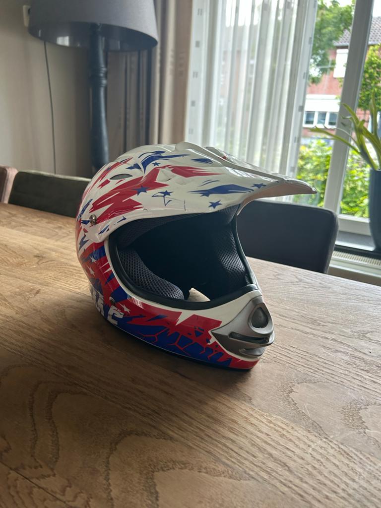 Crosshelm maat XS - Wit/Blauw/Rood, Motoren, Kleding | Motorhelmen, Overige merken, XS, Kinderen, Offroadhelm