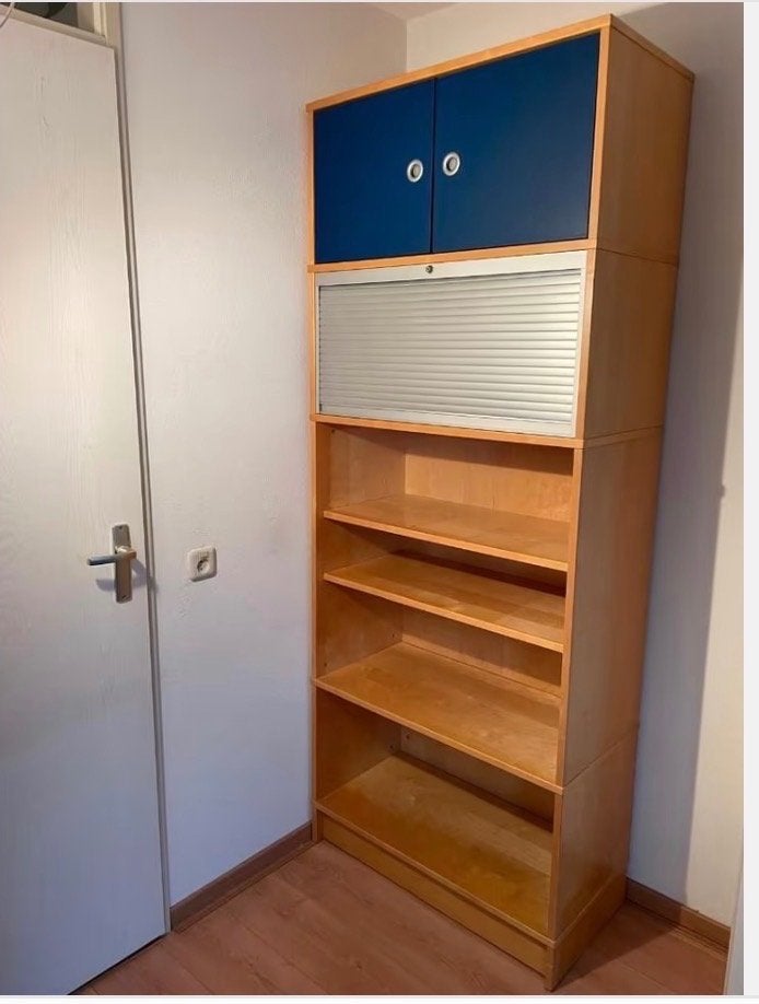 Ikea hout boeken bureau kast met rol deuren and schuifluik, Ophalen, Demontabel, Zo goed als nieuw, IKEA