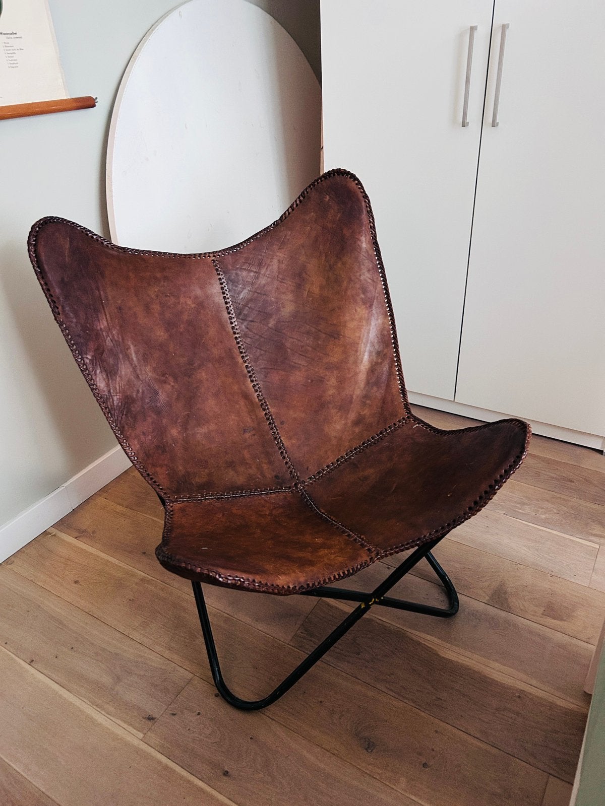 Vlunderstoel leer, Huis en Inrichting, Fauteuils, Ophalen, Zo goed als nieuw, Leer