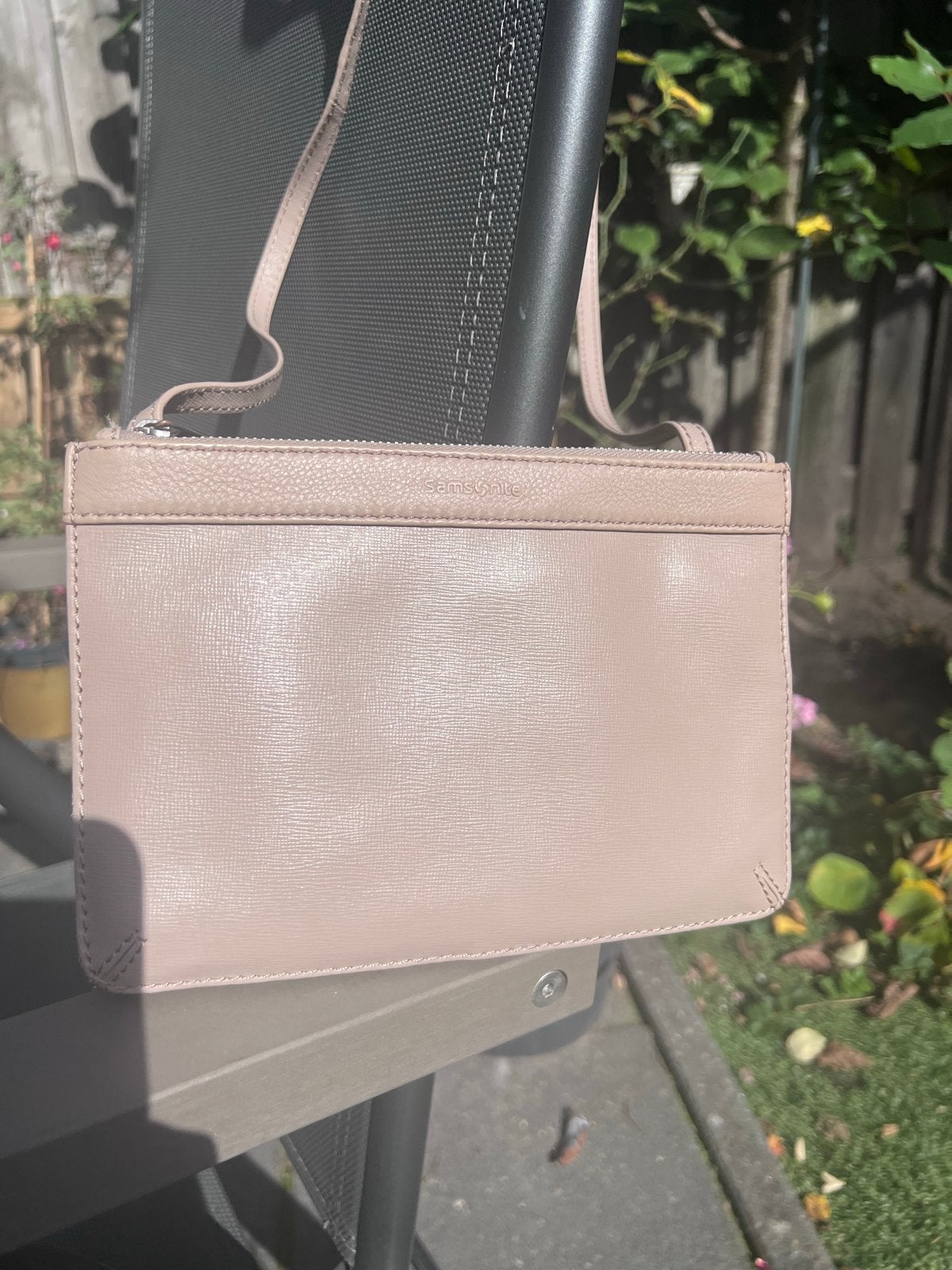 Samsonite leren Schoudertasje - Vakantietasje Beige, Verzenden, Gebruikt, Beige, Schoudertasje
