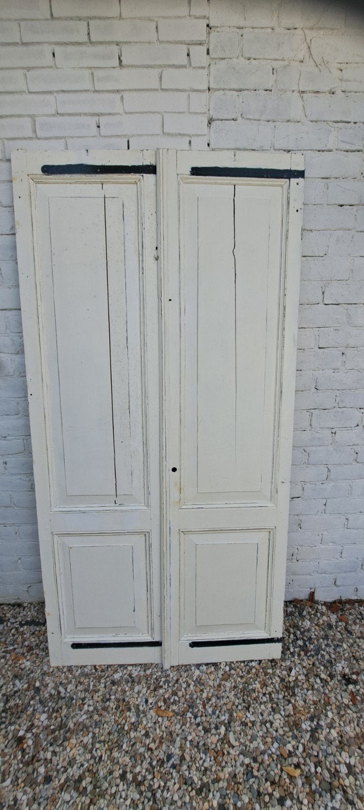 Set van twee antieke houten deuren, wit geverfd, Ophalen, Gebruikt, 80 tot 100 cm, Binnendeur