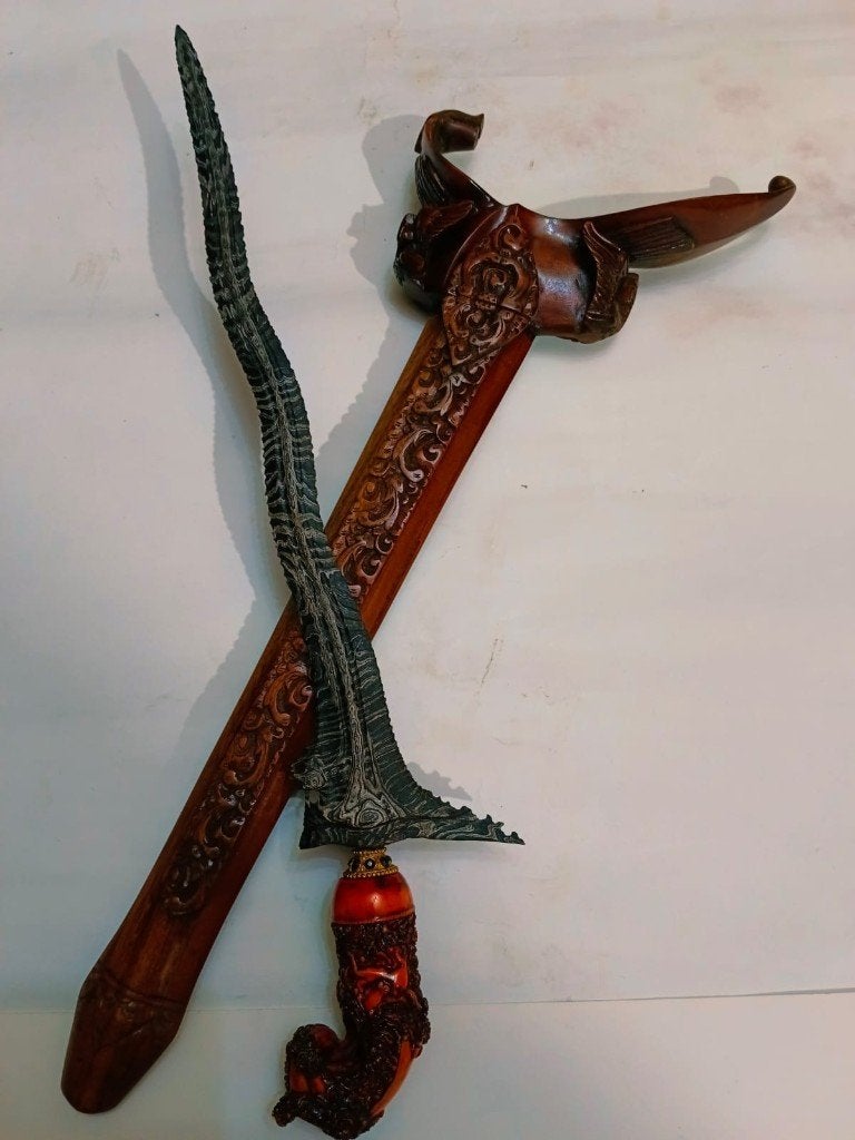 Antieke Keris Nagasasra 5 Luk Pamor Ri Wader Madura SVH38, Wapen, Indonesië, Meerkleurig, Handgemaakt