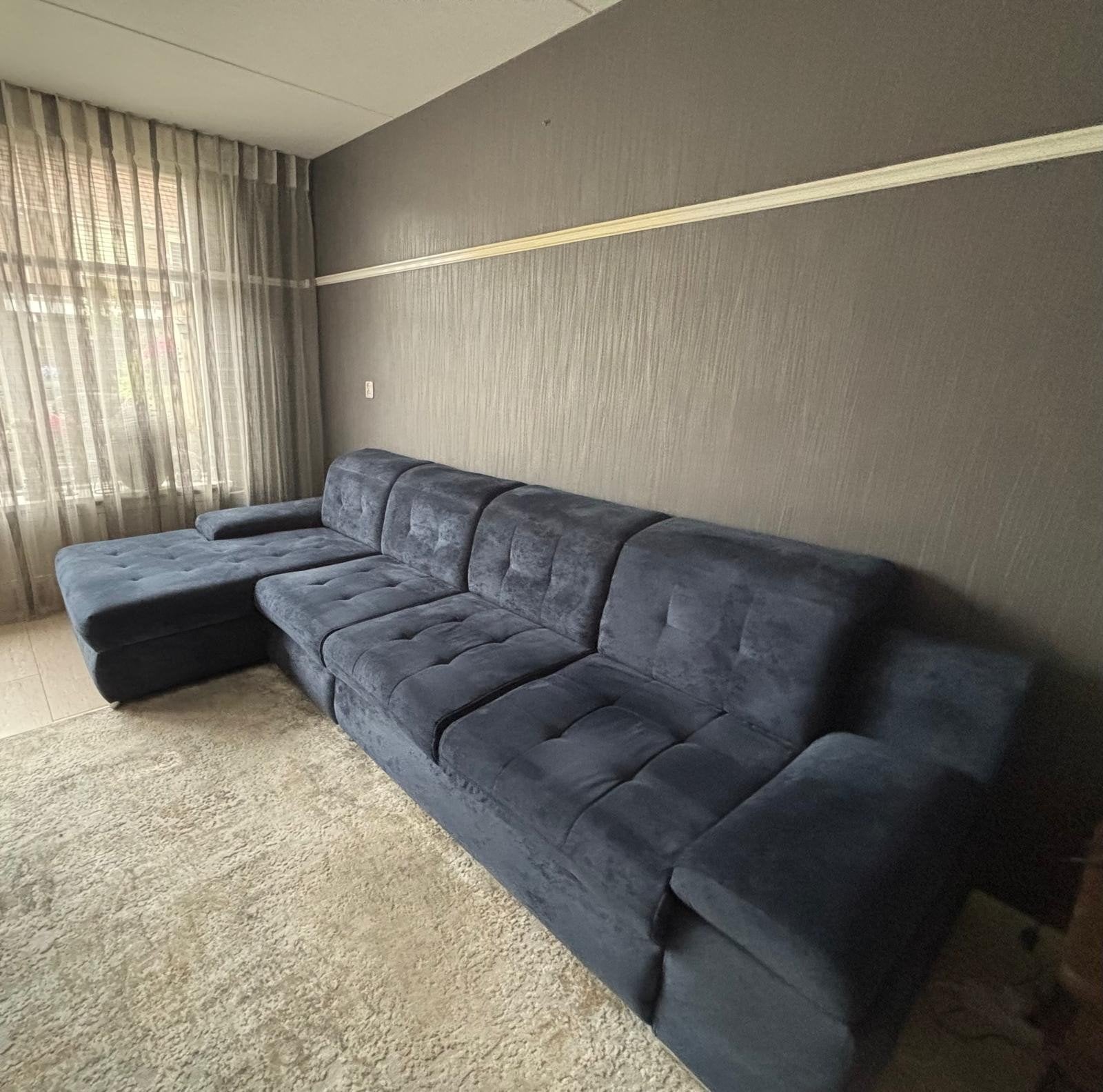 bankstel blauw stof, Gebruikt, 300 cm of meer, 75 tot 100 cm, Ophalen of Verzenden