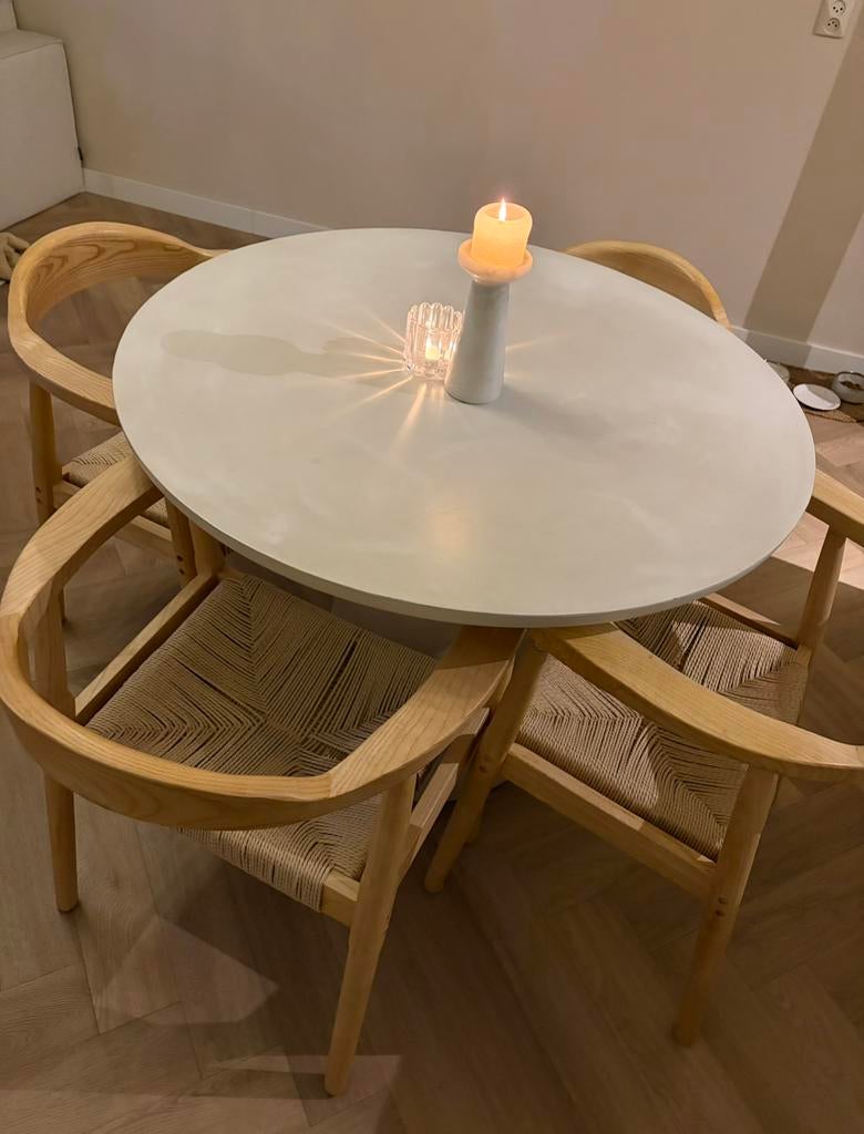 Eethoek  (4) stoelen ronde tafel 120, Huis en Inrichting, Complete eetkamers, Ophalen of Verzenden, Gebruikt, Eden Modern, 4 tot 6 stoelen