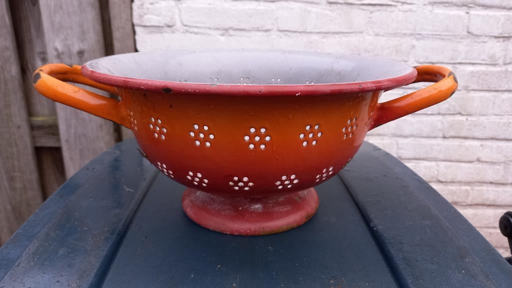 Vintage Emaille Vergiet Oranje, Ophalen of Verzenden