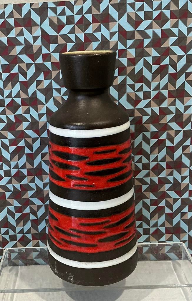 Retro Keramiek Vaasje Rood, Bruin en Wit nr 100120., Antiek en Kunst, Antiek | Keramiek en Aardewerk, Verzenden