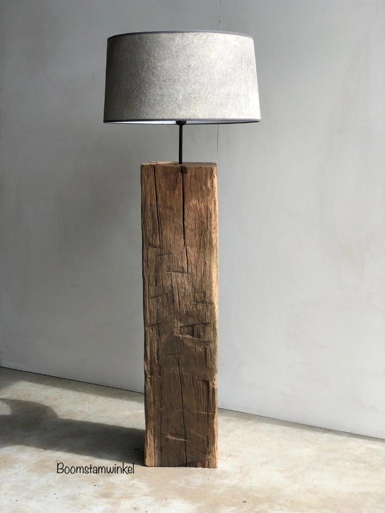 Meerpaal lamp | Boomstamlamp | vloerlamp hout | Houten lamp, Ophalen of Verzenden, Nieuw, Hout, 100 tot 150 cm