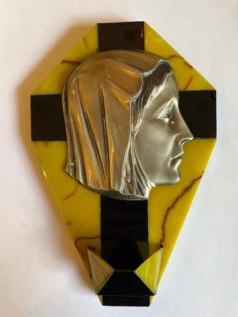 Art deco celluloid wijwaterbak, gemerkt Birembaux, Antiek en Kunst, Ophalen of Verzenden