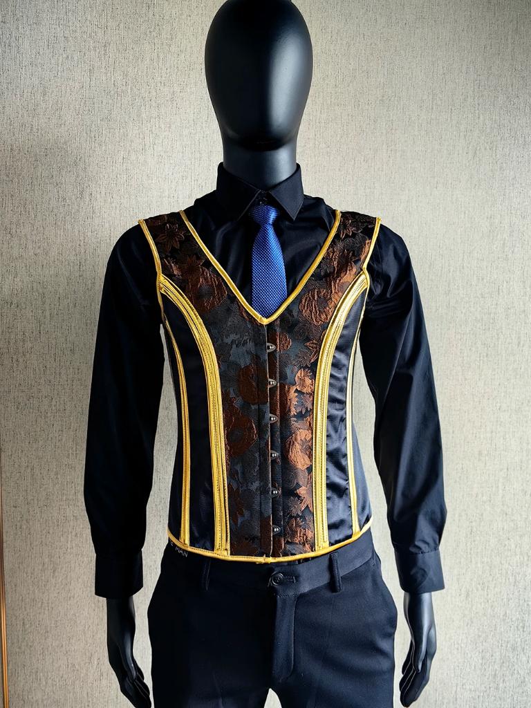Heren bruin goud middeleeuws korset steampunk gothic, Verzenden, Nieuw, Overige maten, Kleding