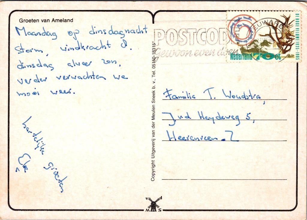 Vuurtoren Ameland - 5 ansichtkaarten, Verzamelen, Ansichtkaarten | Nederland, Verzenden, 1960 tot 1980, Gelopen, Waddeneilanden