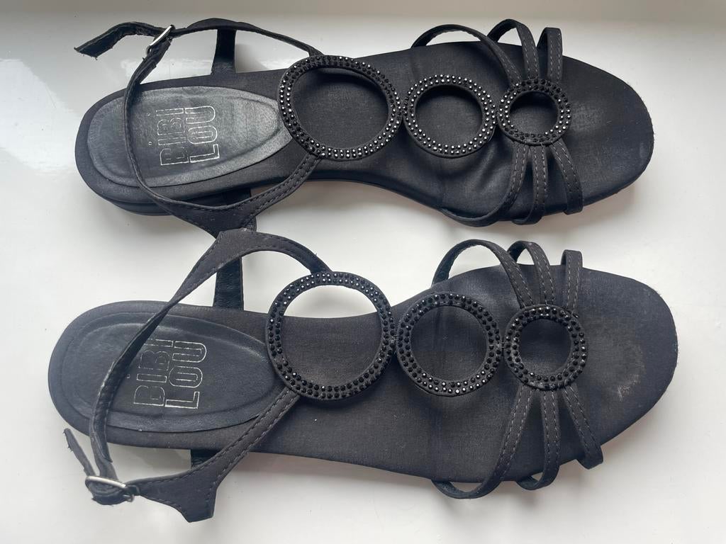 Bibi Lou zwarte sandaaltjes met glitter - maat 38, Kleding | Dames, Schoenen, Zwart, Gedragen, Sandalen of Muiltjes, Ophalen of Verzenden