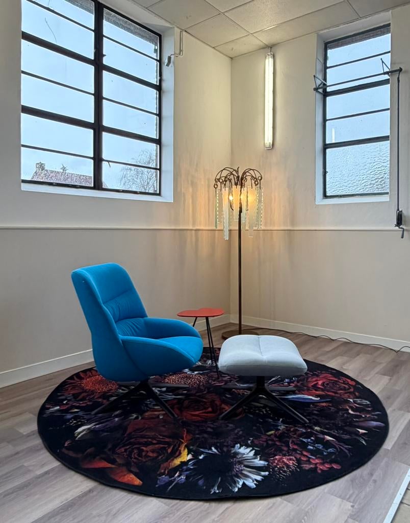 Leolux Hilco draai/ loungefauteuil met poef blauw NIEUW, Ophalen, Nieuw, 75 tot 100 cm, Stof