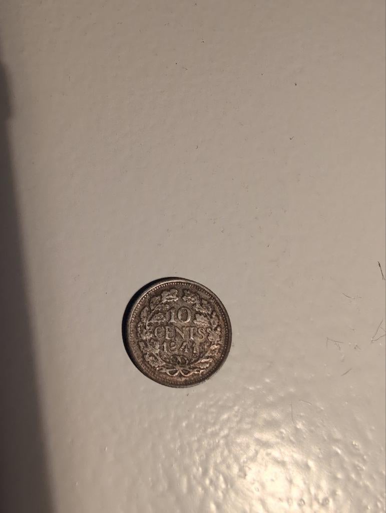 Zeldzaam Dubbeltje 1941 - Wilhelmina, Zilver, Ophalen of Verzenden, 10 cent, Koningin Wilhelmina