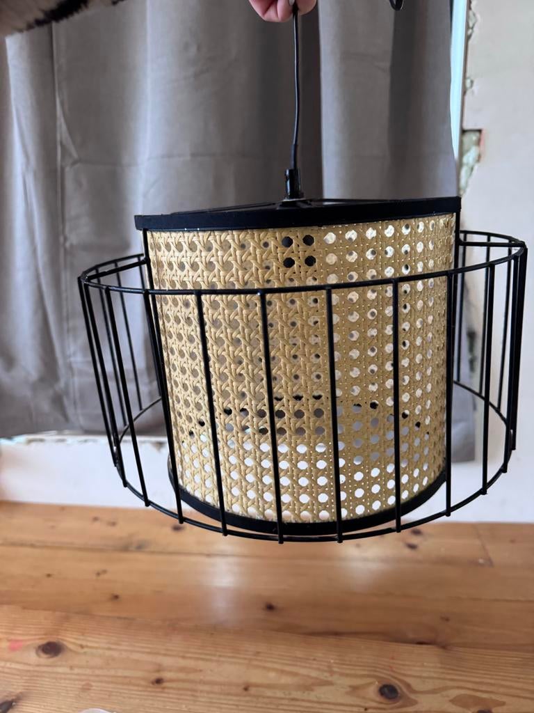 Xenos hanglamp met rotan, Ophalen of Verzenden, Zo goed als nieuw, Metaal, Minder dan 50 cm