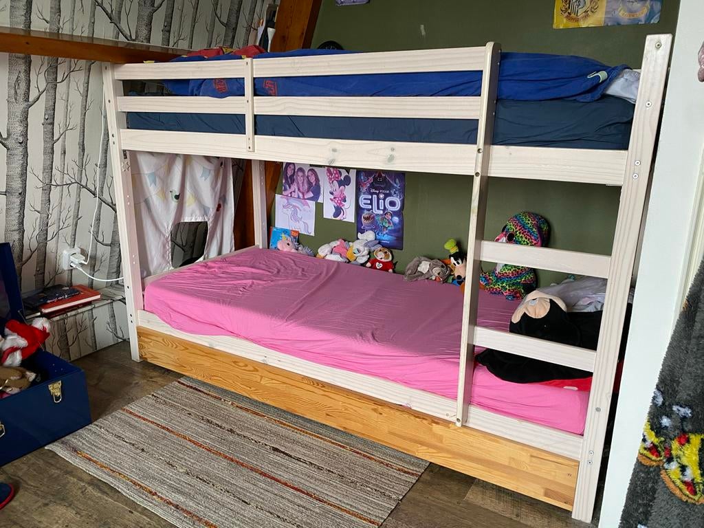 Stapelbed 90x200x135hoog incl. grote lade–ok voor schuin dak, Ophalen, Gebruikt, Stapelbed