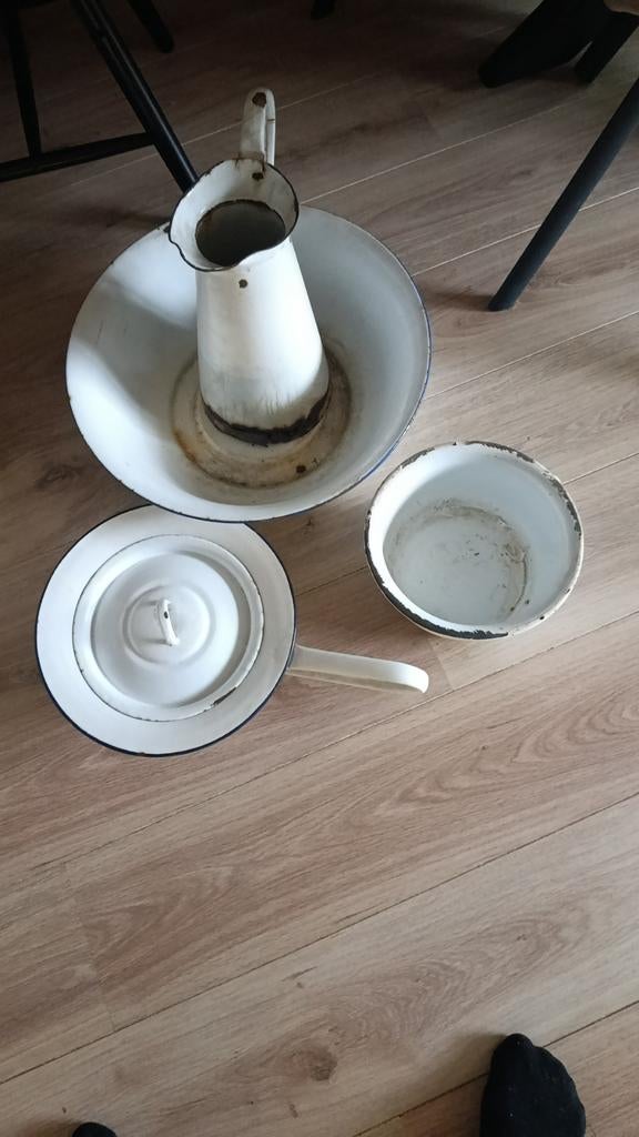 Vintage, emaile, waterkan, po, teil, ondersteek, Ophalen