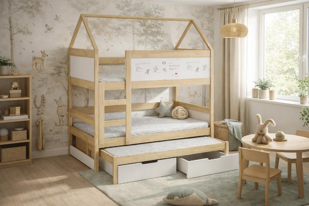 Stapelbed HOUSE 3 person+ 3 matrassen 160x80/180x80 grenen, Kinderen en Baby's, Kinderkamer | Stapelbedden en Hoogslapers, Verzenden