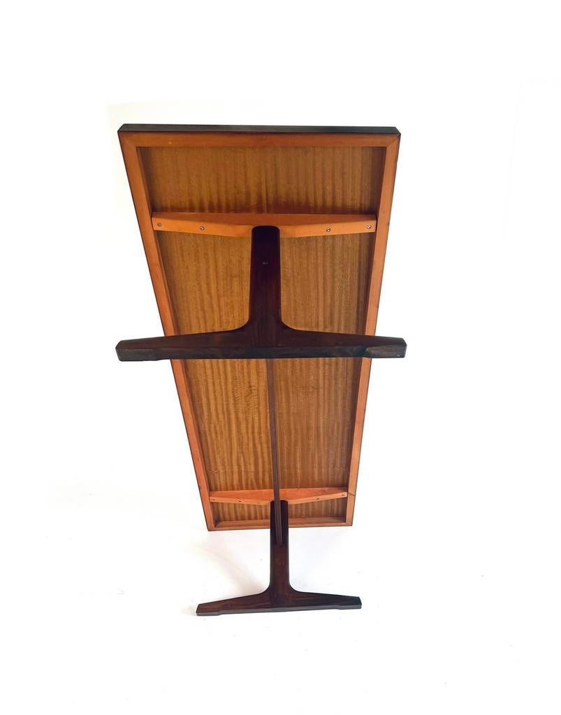 Vintage Pallisander Deense salontafel ‘60, Zo goed als nieuw, Vintage retro buisframe design rotan webbing papercord, 150 tot 200 cm