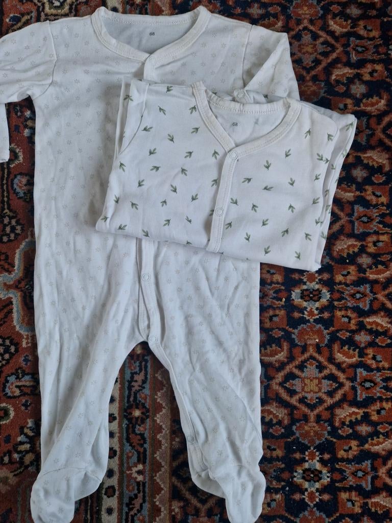 2x Boxpakje Wit met Natuur Prints - Maat 68, Zeeman, Jongetje of Meisje, Ophalen of Verzenden, Zo goed als nieuw