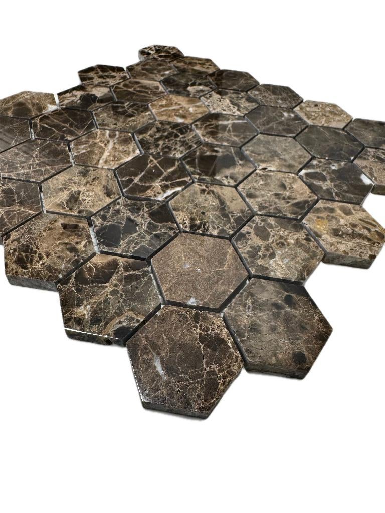 Mozaiek Hexagon Marron Emperador 48x48mm polished, Doe-het-zelf en Verbouw, Tegels, Nieuw, Ophalen of Verzenden, Minder dan 20 cm