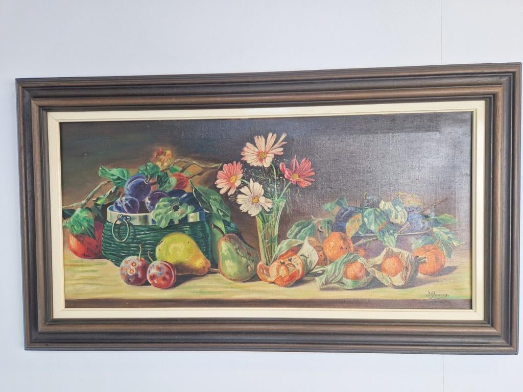 Vintage schilderij J. Gooris tafel van overvloed doek lijst, Antiek en Kunst, Kunst | Schilderijen | Klassiek, Ophalen of Verzenden