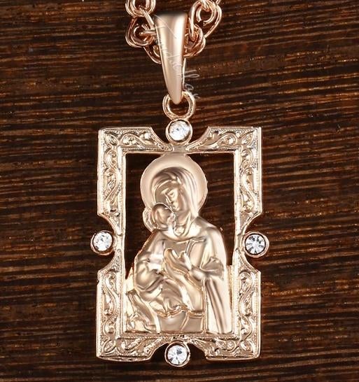Mooie 18K goud verguld kettinghanger Maagd Maria baby Jezus, Sieraden, Tassen en Uiterlijk, Kettinghangers, Overige materialen