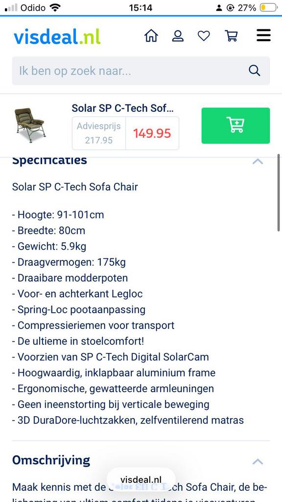 karperstoel solar c tech, Ophalen of Verzenden, Nieuw, Overige typen