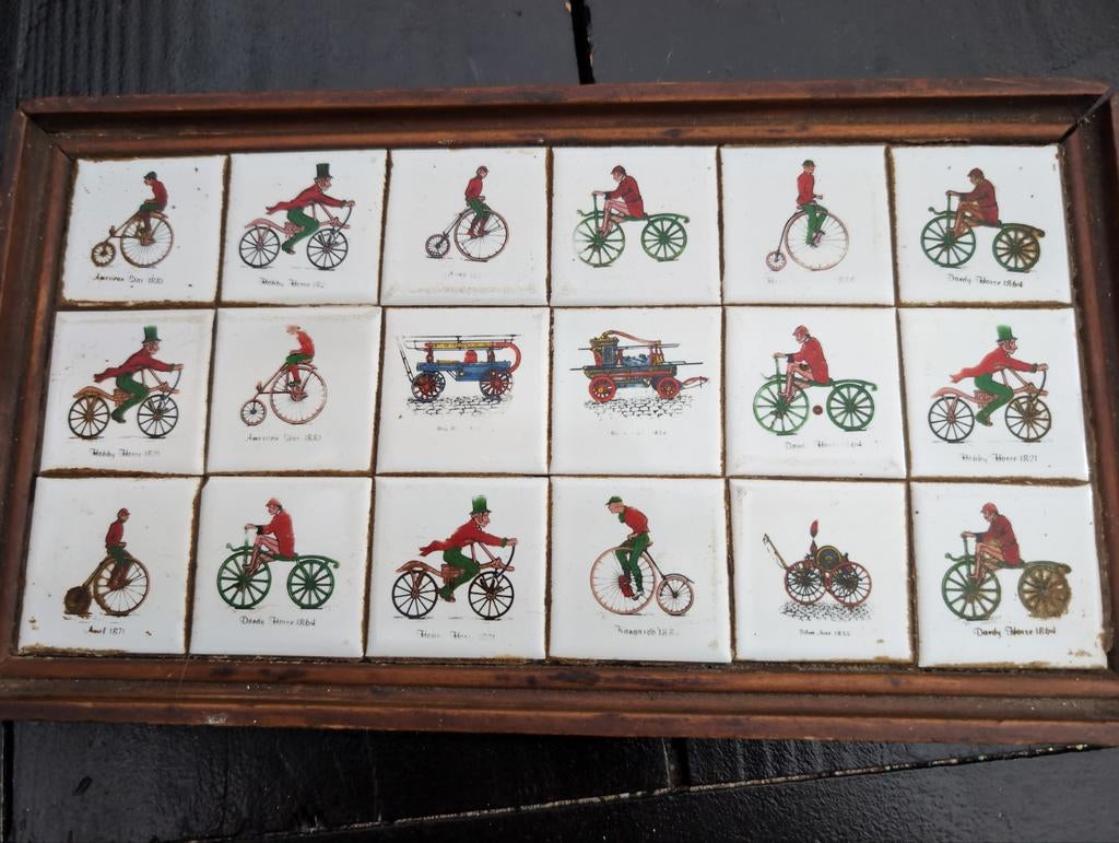 Antiek dienblad met 19e eeuwse fiets afbeeldingen, Antiek en Kunst, Ophalen of Verzenden