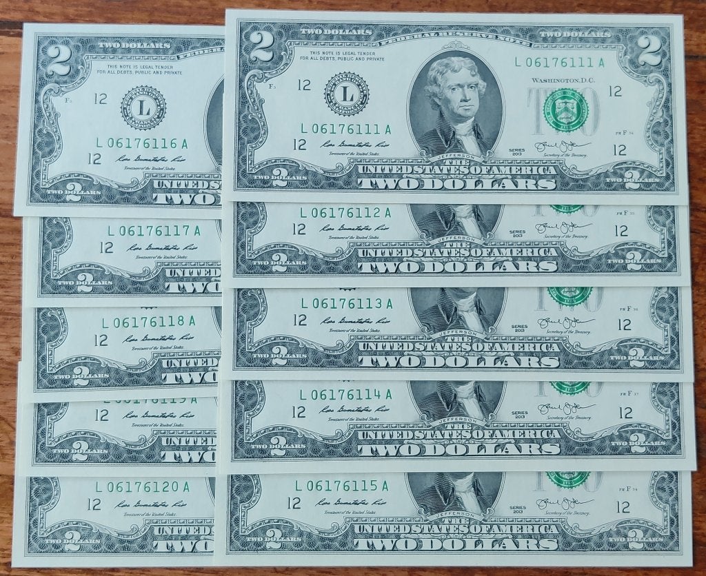 Bankbiljet serie opvolgend USA 2 Dollar 2013, Verzenden, Noord-Amerika, Setje