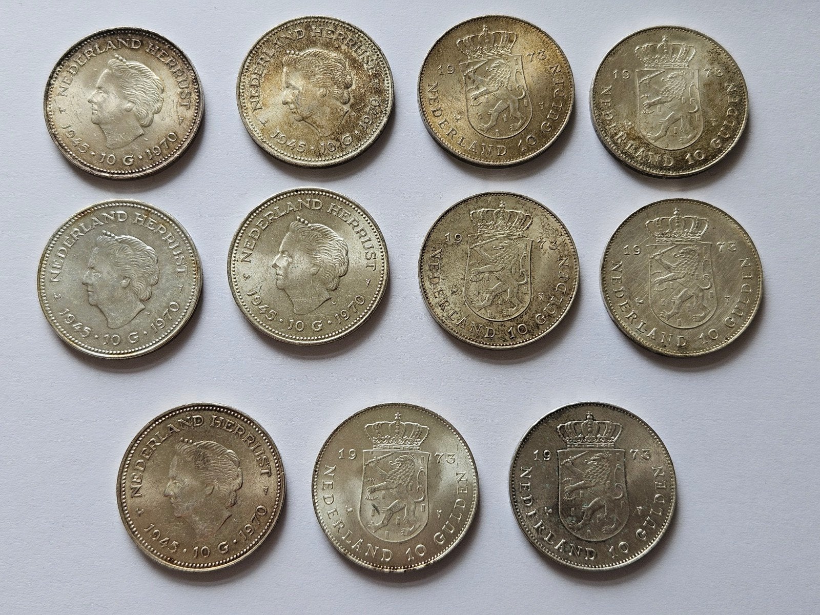 11 Zilveren 10 Gulden munten Juliana., Koningin Juliana, Setje, Zilver, Ophalen of Verzenden