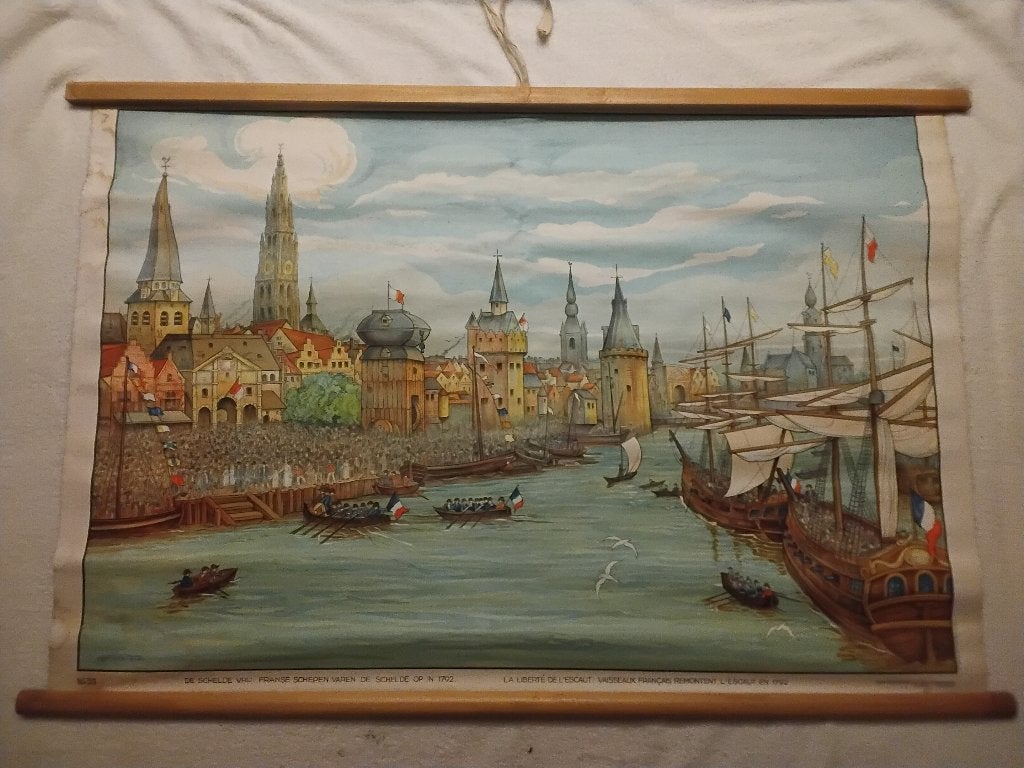 Schoolplaat Franse schepen varen de Schelde op in 1792, Ophalen of Verzenden