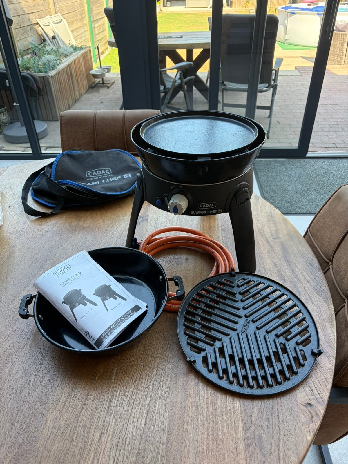 Cadac Safari Chef 2 gasbarbecue – compleet met accessoires, Ophalen of Verzenden, Gebruikt