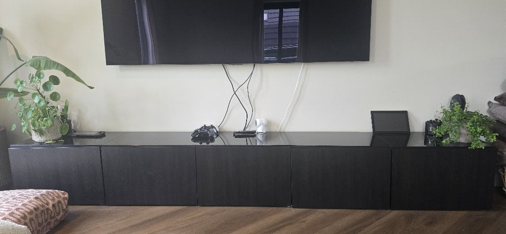 IKEA BESTÅ TV-meubel 300 cm | Donkere glasplaat, Ophalen, Gebruikt, Overige houtsoorten, 200 cm of meer